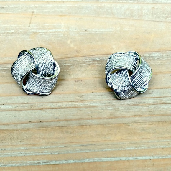 Textured post back silver tone earrings - Picture 1 of 4